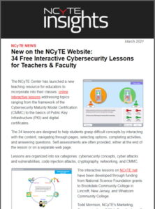 Screenshot of the March 2021 issue of the NCyTE Insights newsletter, written and produced by Christine Ummel Hosler