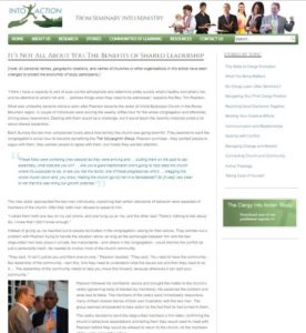 Screenshot of the article "It’s Not All About You: The Benefits of Shared Leadership" on the Clergy into Action Study website.